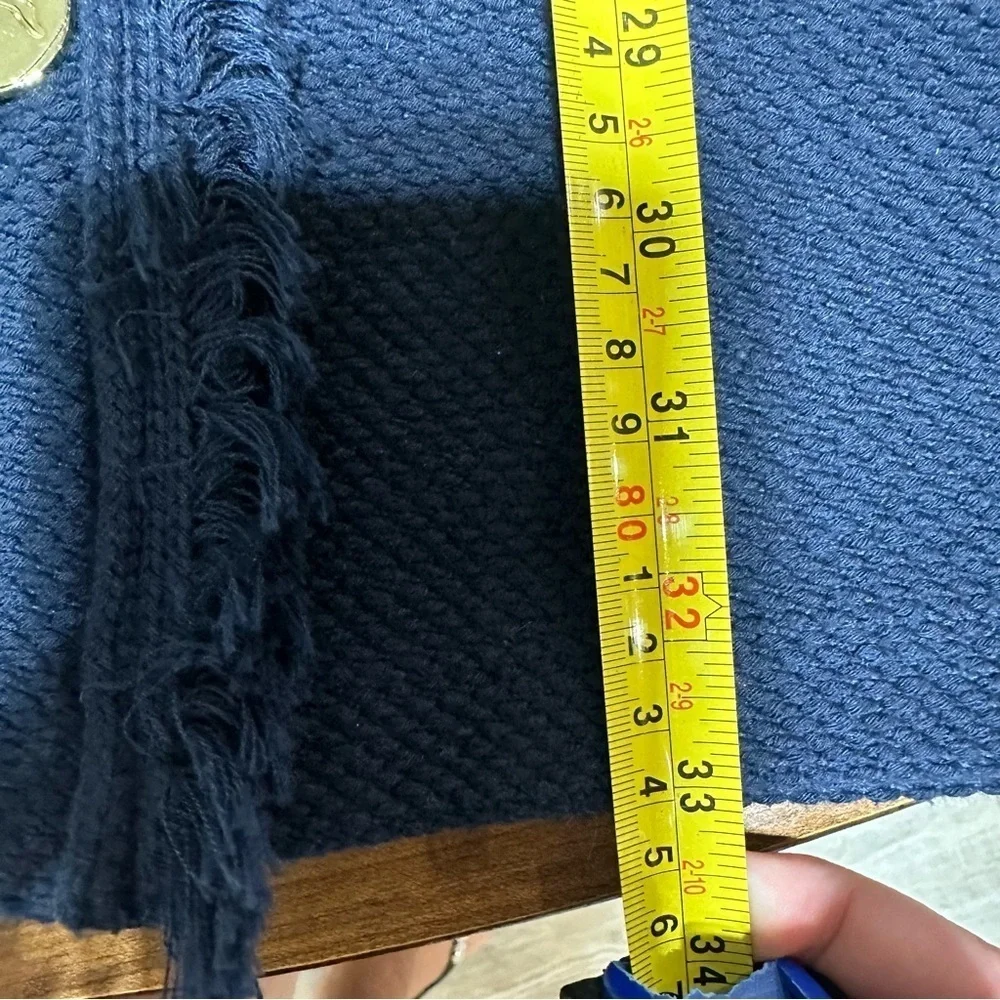 J.McLaughlin Ribbed Knit Navy Button Up longline Cardigan Gold Buttons Medium - Picture 9 of 9
